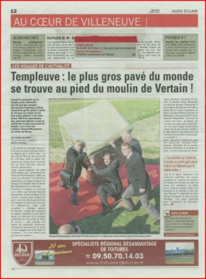 Templeuve: Le plus gros pavé du monde au pied du moulin de de Vertain!